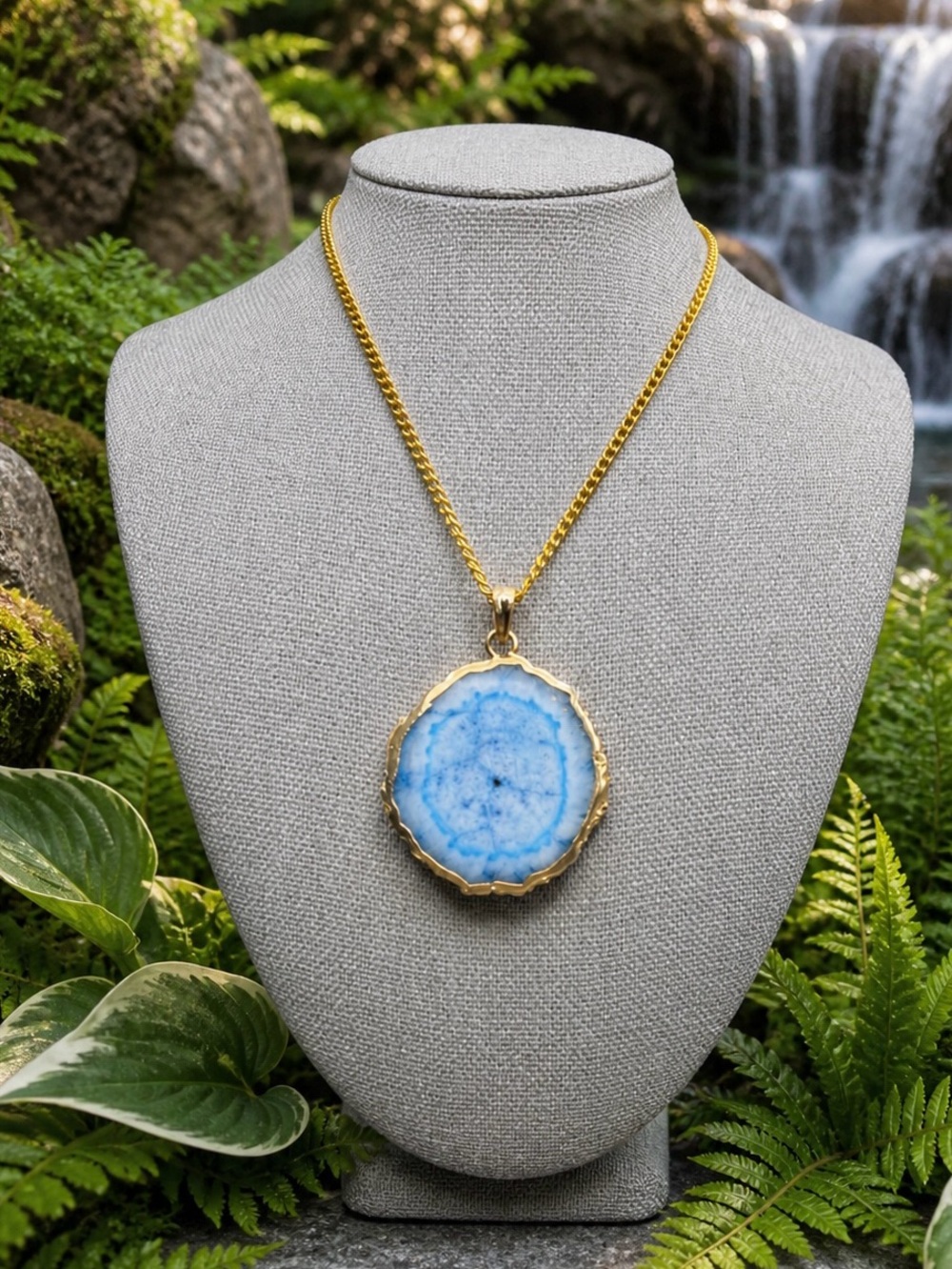 🔥Sale! Blue Solar Quartz Gold Foiled 18” Gemstone Necklace